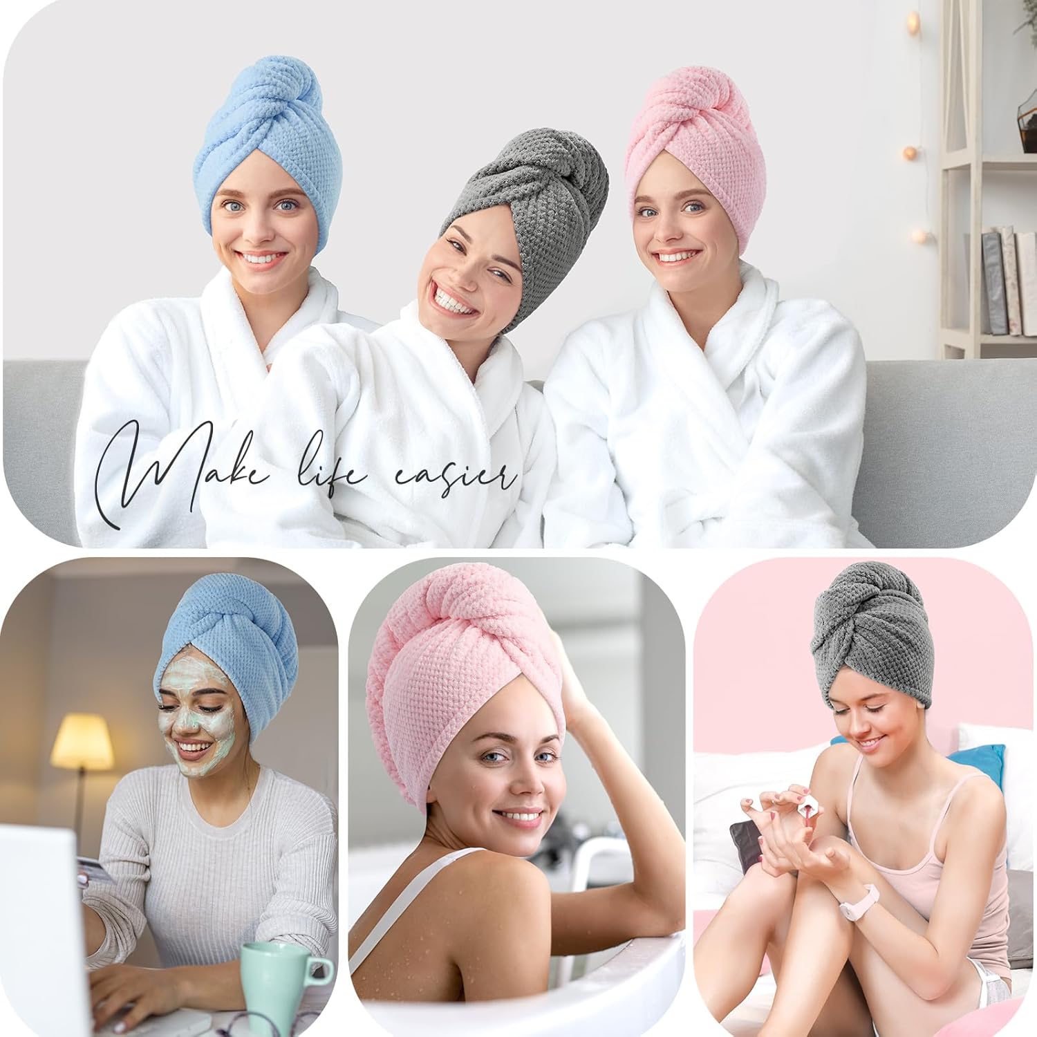 YFONG 3 Pack Microfiber Hair Towel Wrap