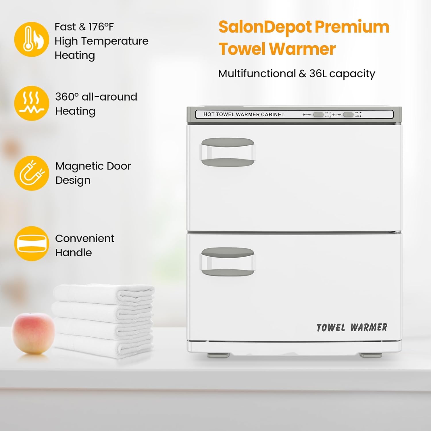 SalonDepot Hot Towel Warmer Double Cabinet 36L White