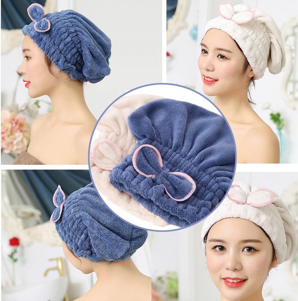 Jseng 2PC Microfiber Hair Drying Caps Extra Soft Ultra Absorbent