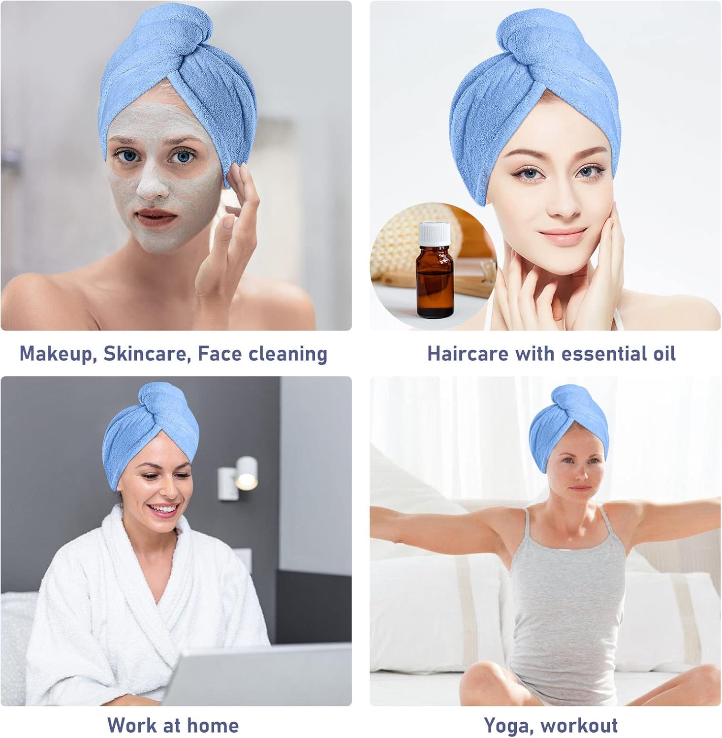 Aivoch 5pcs Microfiber Hair Towels for Wet Hair Drying and Turban Wrap