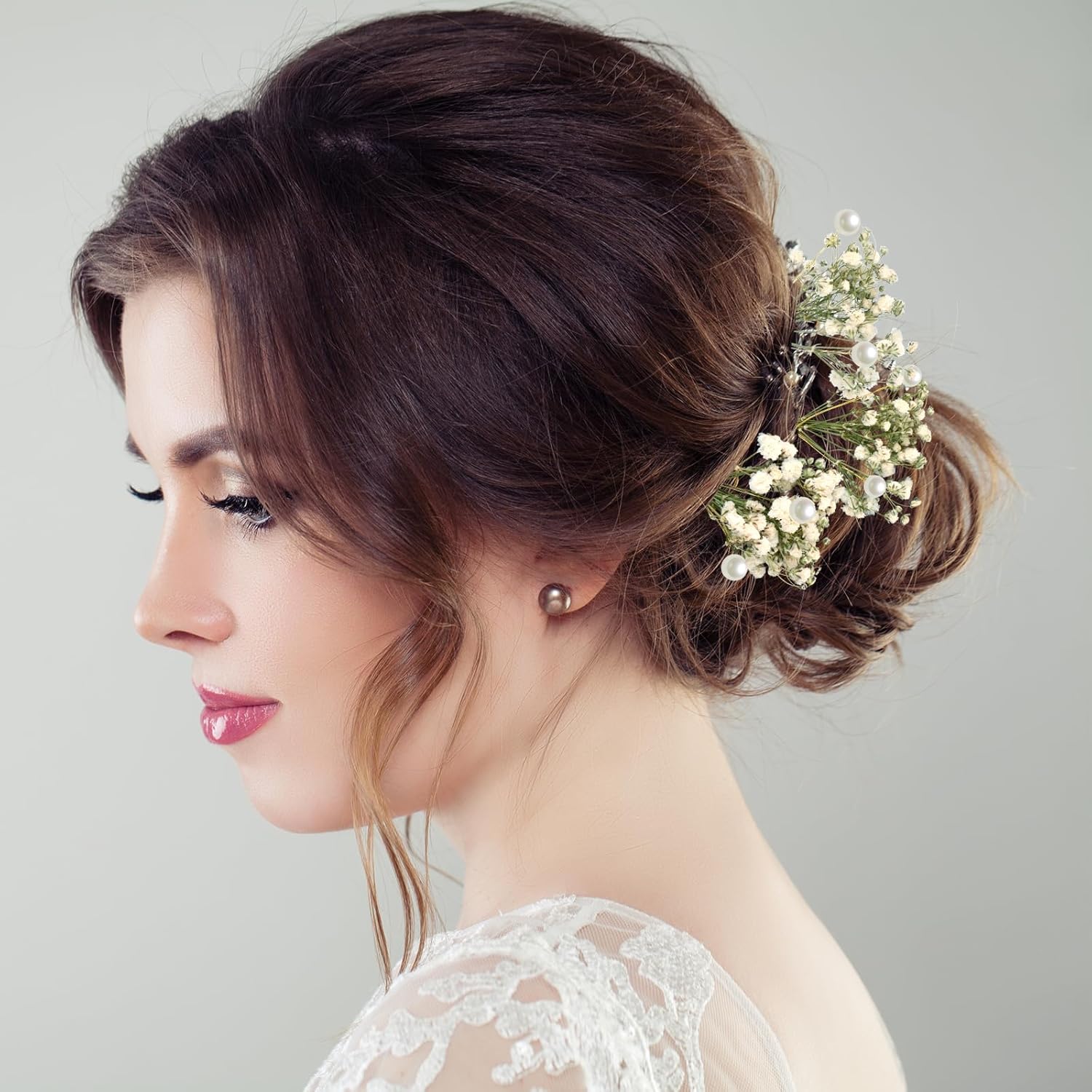 12 Pcs Babys Breath Hair Pins with Pearl Wedding Accessories