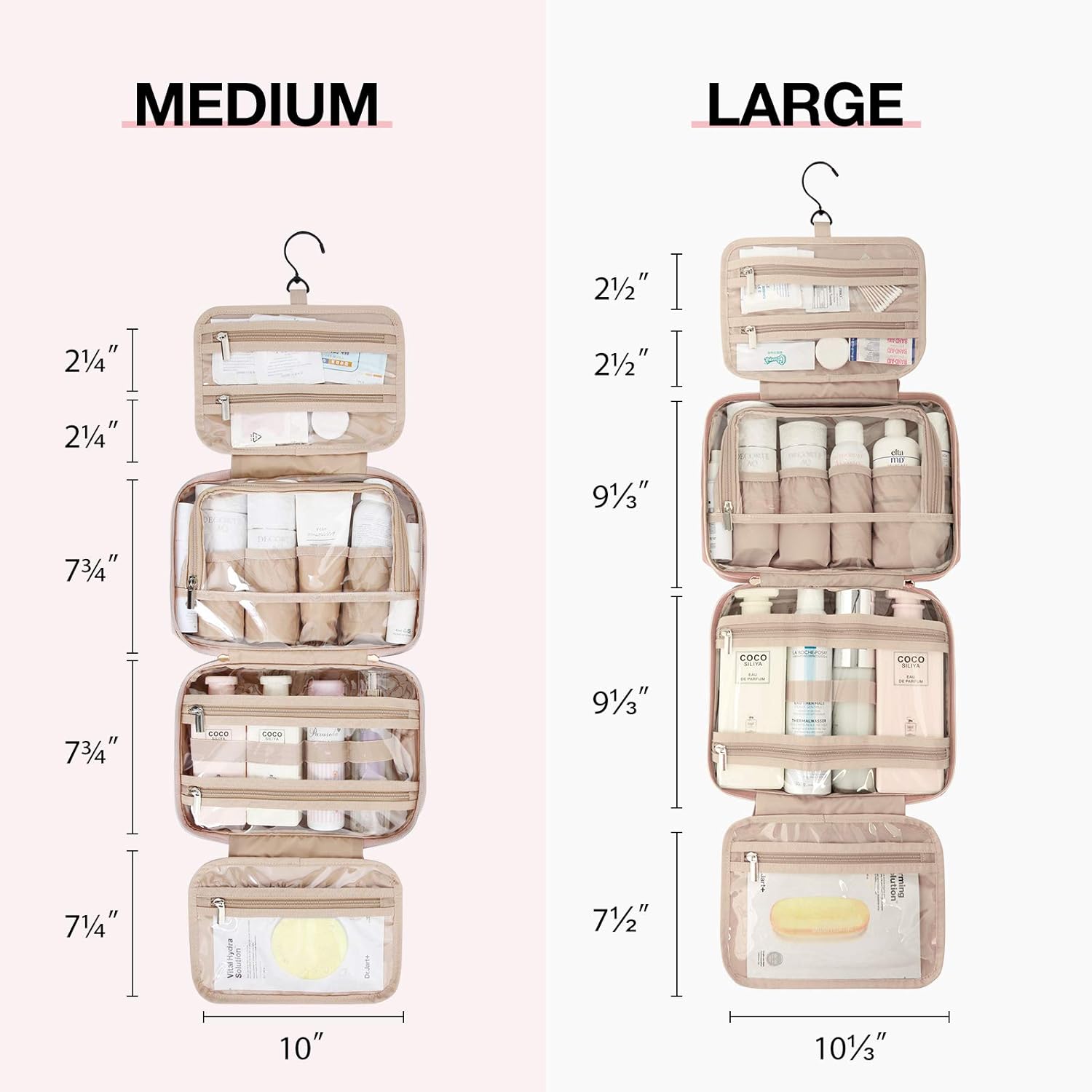 BAGSMART Toiletry Bag Organizer with TSA Approved Transparent Cosmetic Bag - Medium Pink