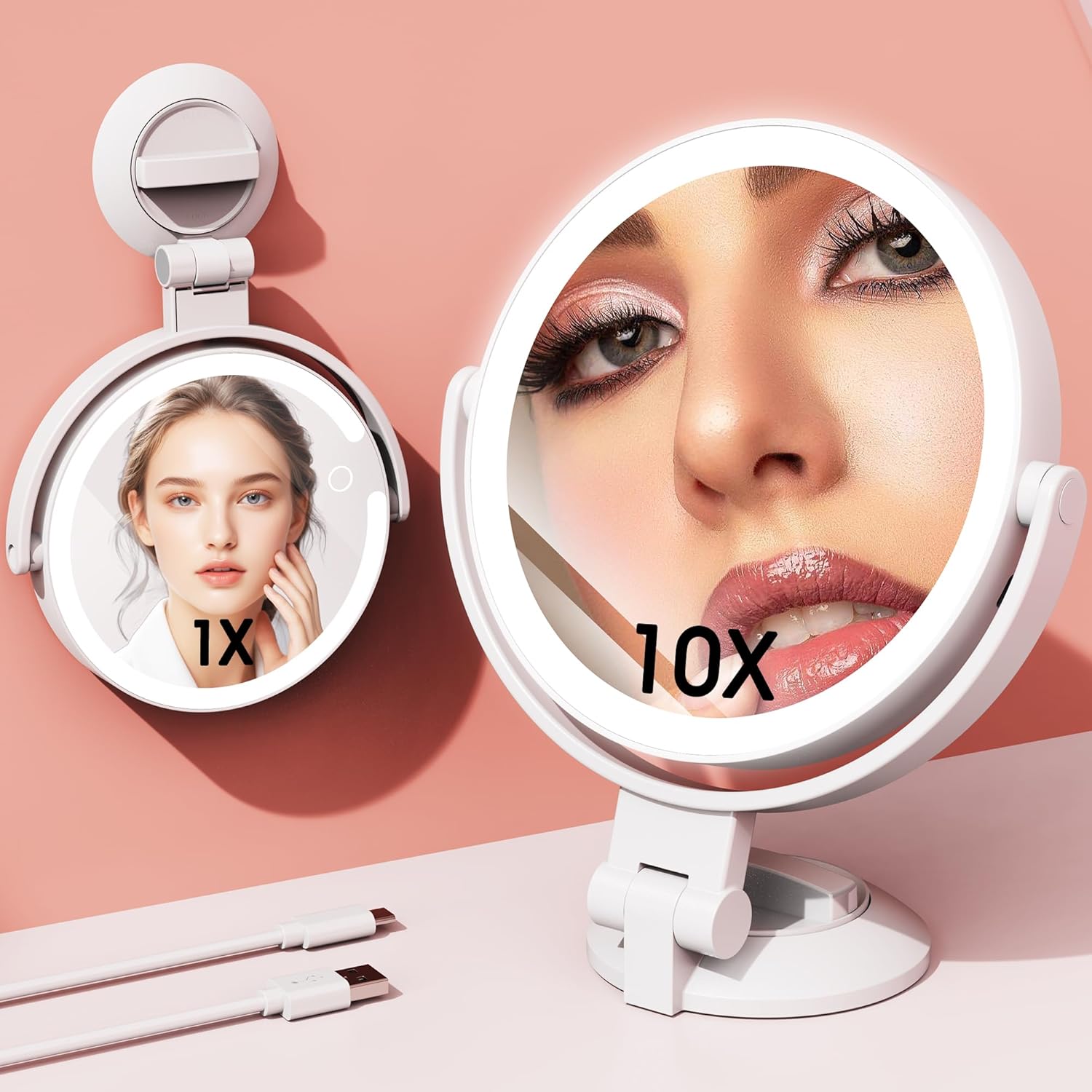 Horyliin 10X1X Makeup Mirror with Lights and Magnification