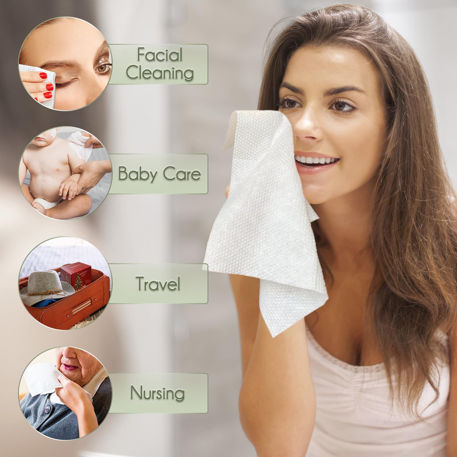 WOWOTEX Biodegradable Face Towels 60 Count Extra Thick Soft 10x12 Inches
