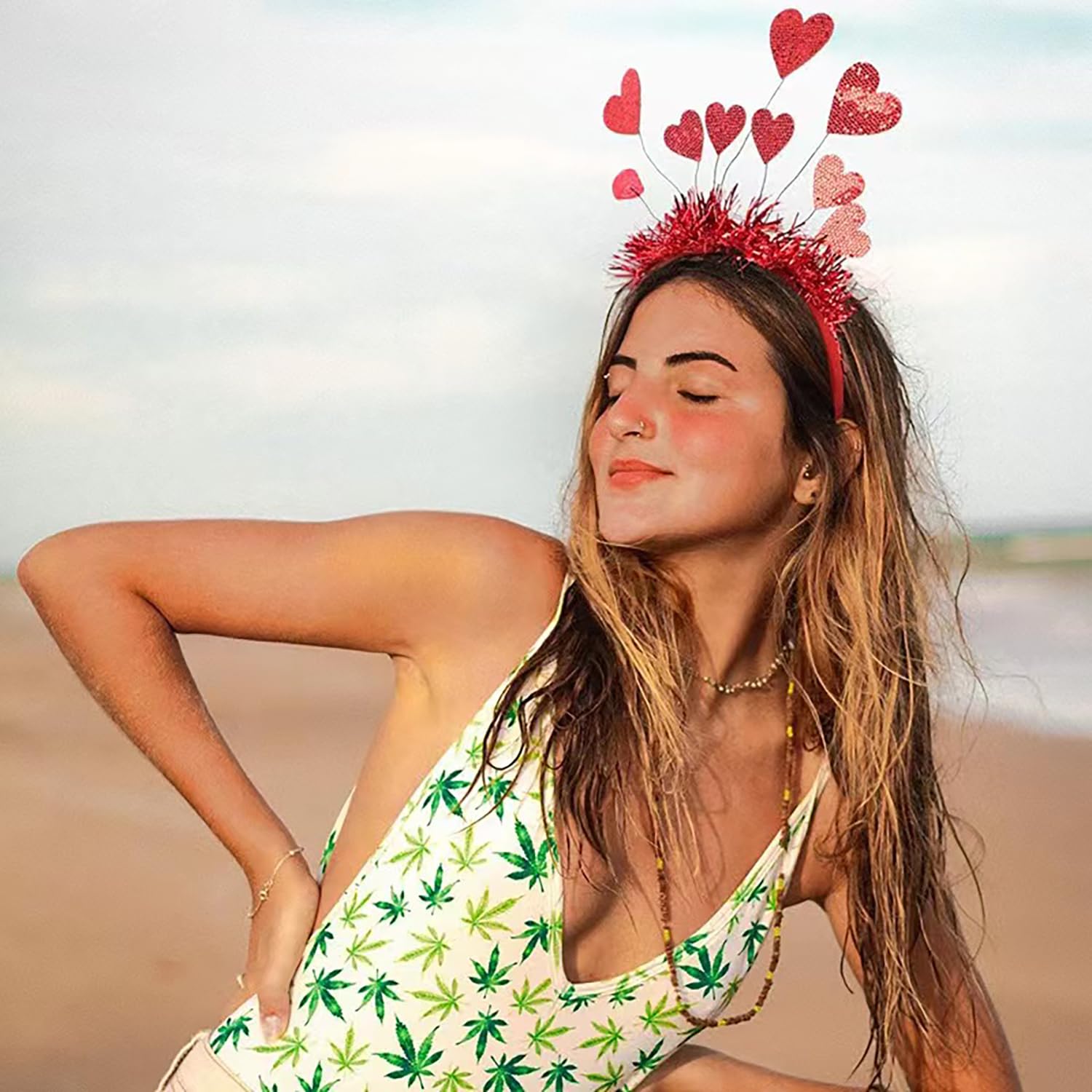 QUNITKAST Valentines Day Red Glitter Headband