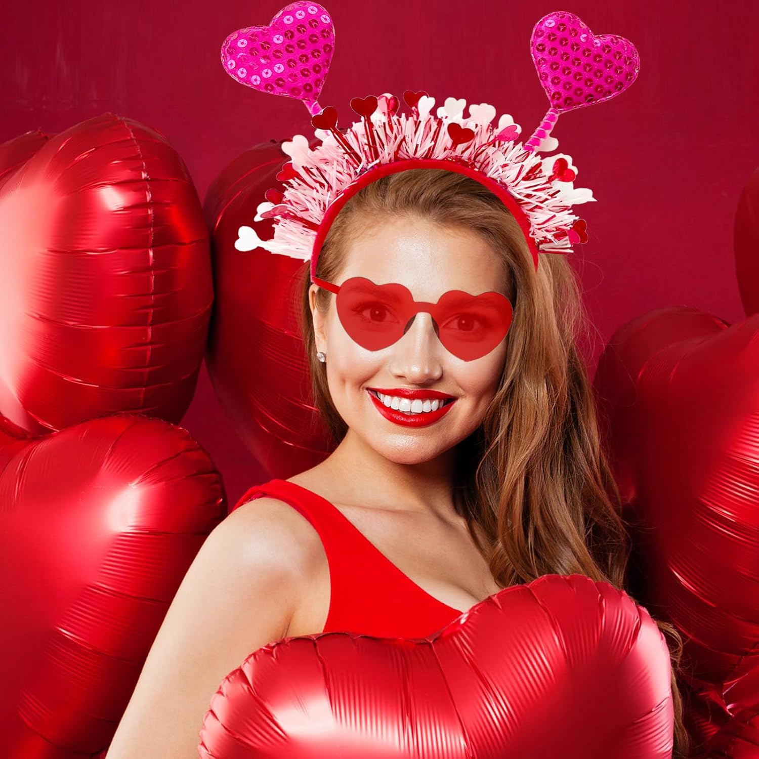 12 Pcs Heart Headband and Glasses Set for Valentine Party