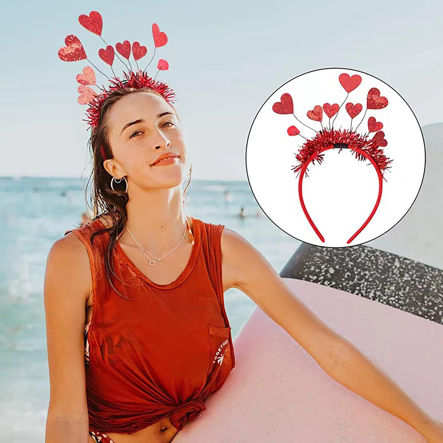 QUNITKAST Valentines Day Red Glitter Headband