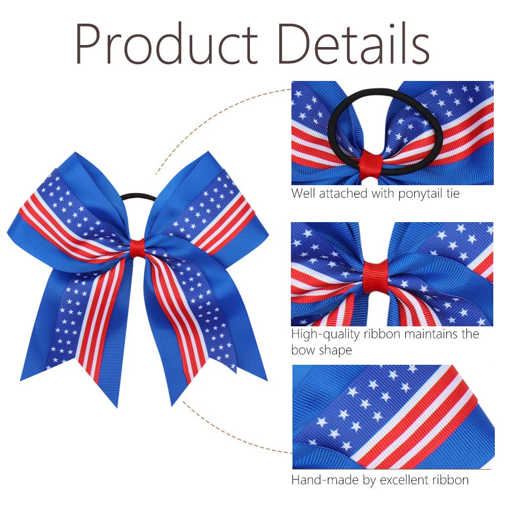 16PCS 8 Inch Cheer Hair Bows with Ponytail Holder