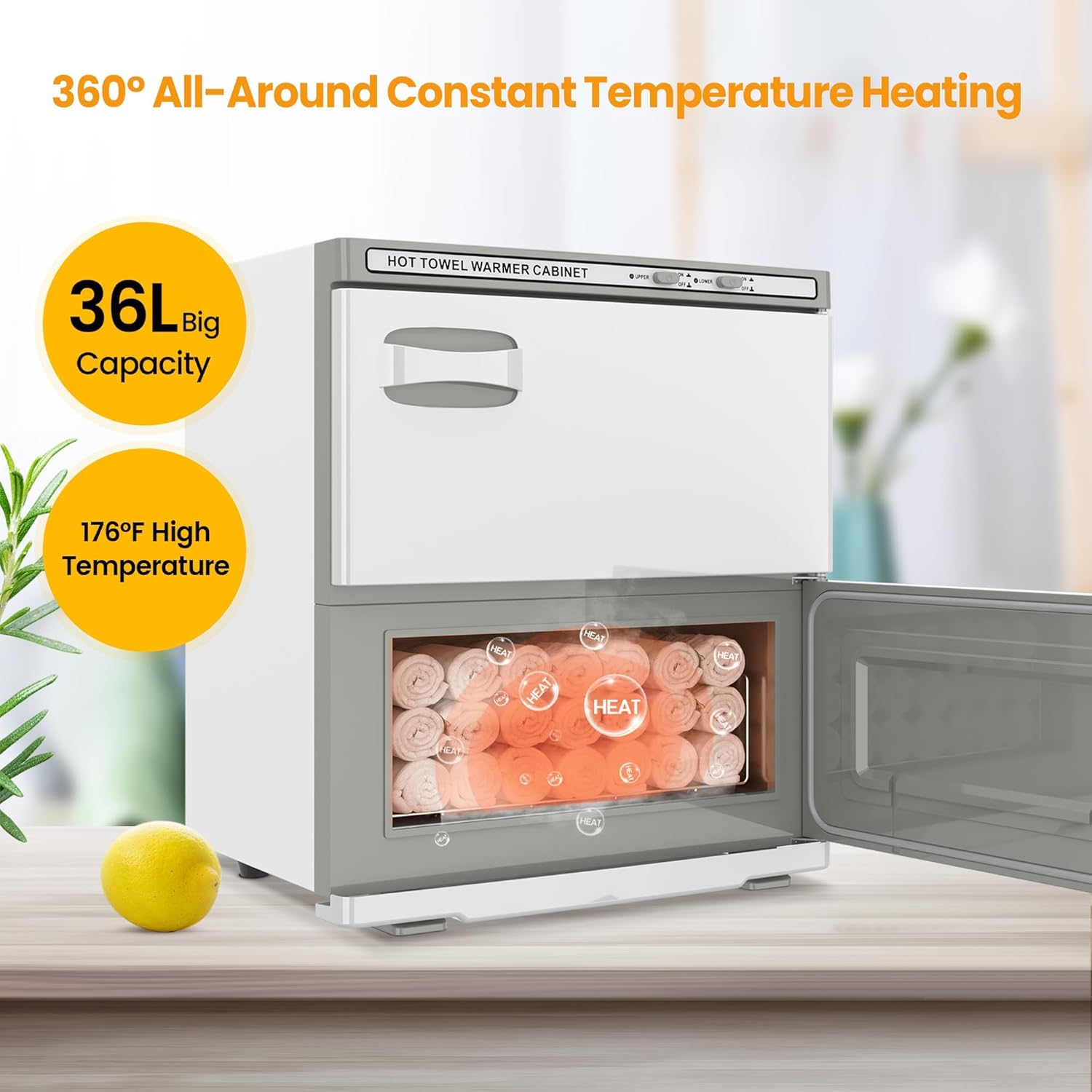 SalonDepot Hot Towel Warmer Double Cabinet 36L White