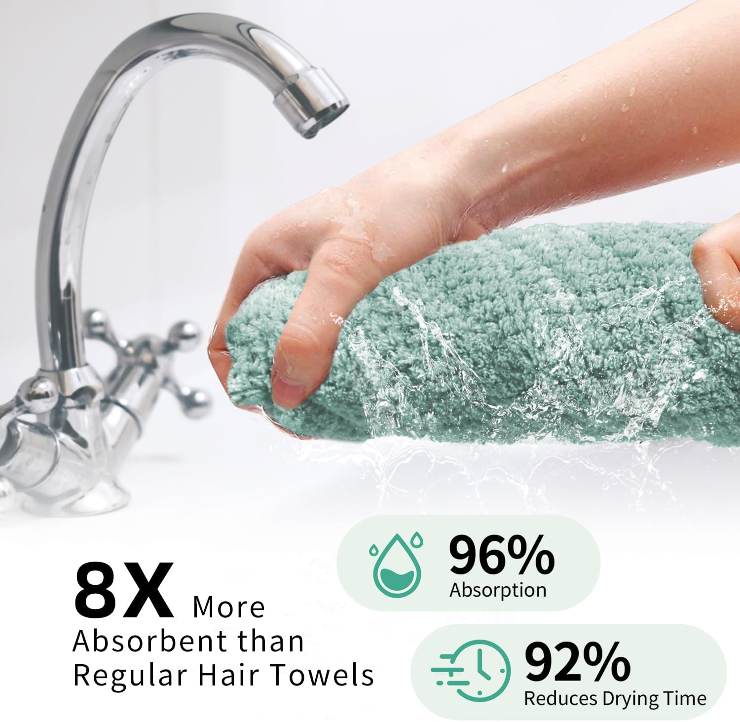 2 Pack Extra Large Microfiber Hair Towel Wrap for Women - Green