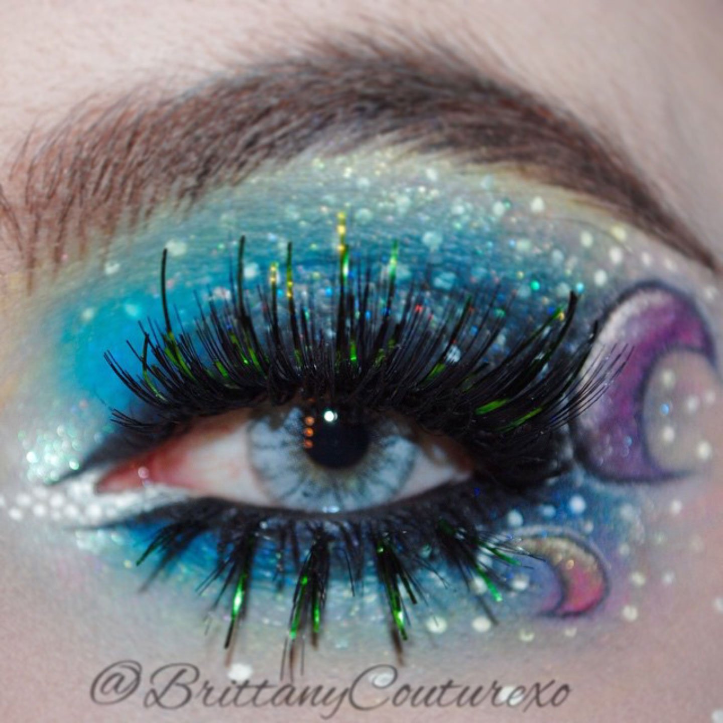 Elegant Lashes C966 Thick Black with Green Metallic False Eyelashes