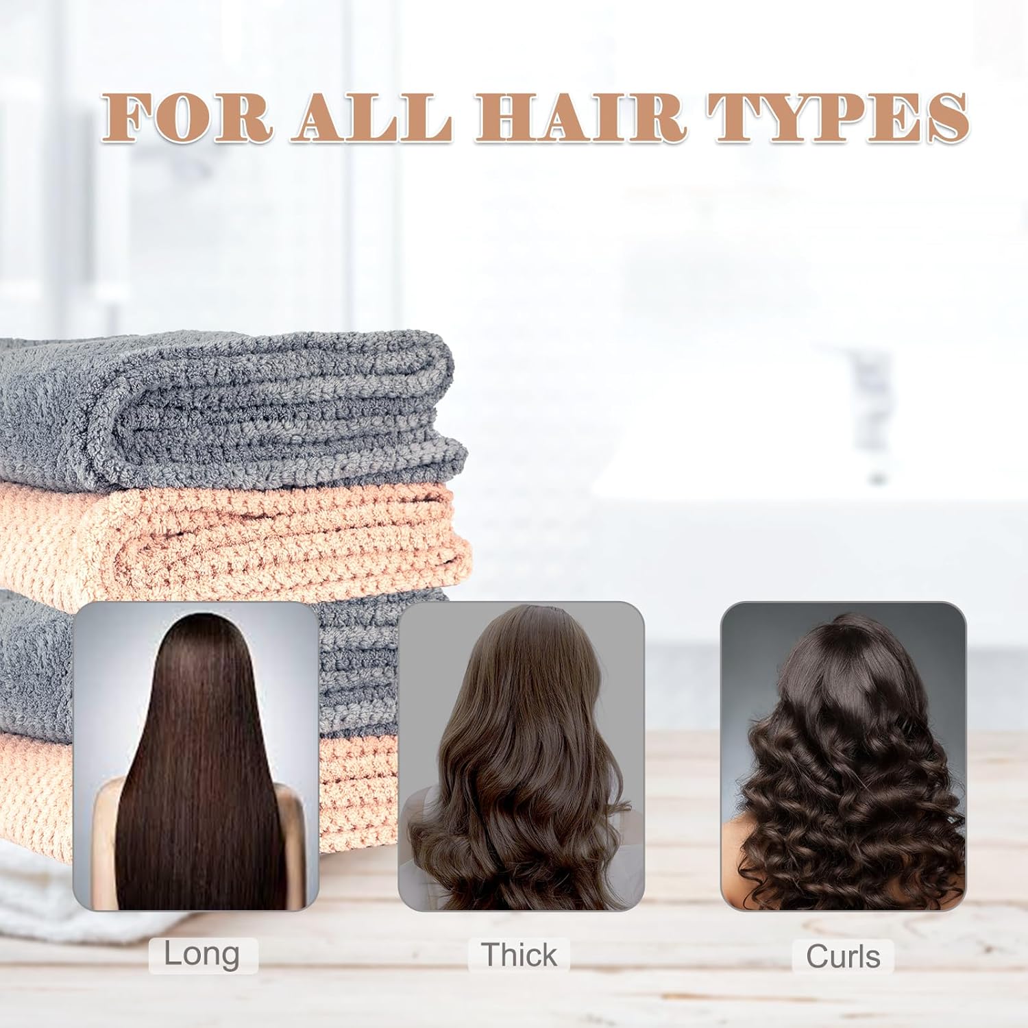 FREATECH 2-Pack Large Microfiber Hair Towel with Elastic Band