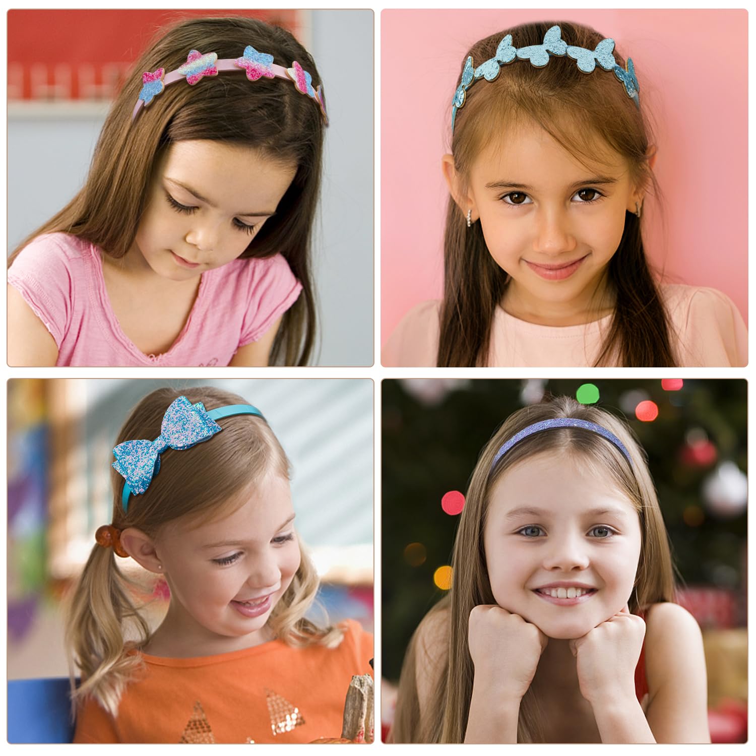 Deoot Glitter Headbands for Girls 8-Pack Butterfly Bow Style