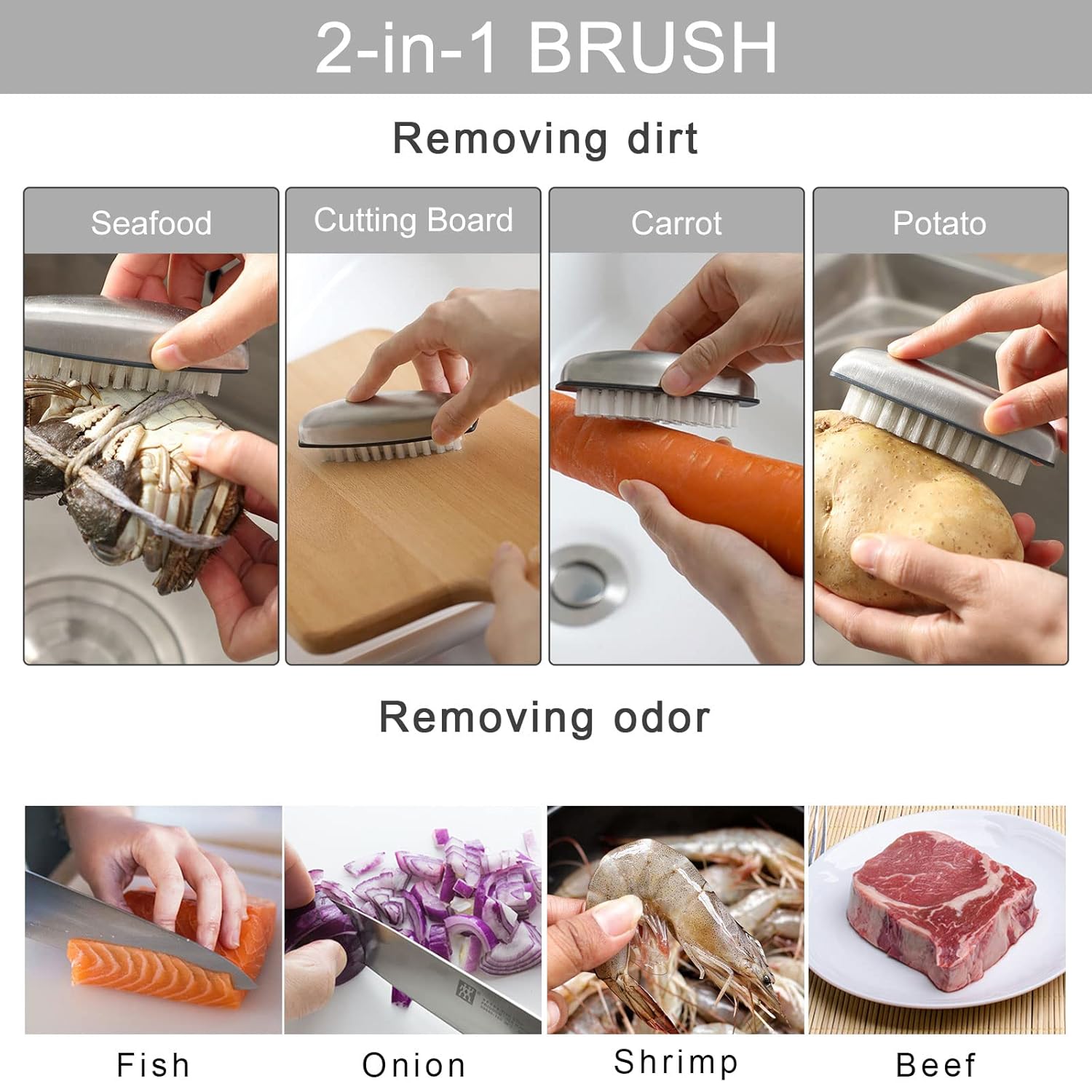 2 Pieces Stainless Steel Nail Brush for Cleaning and Scrubbing
