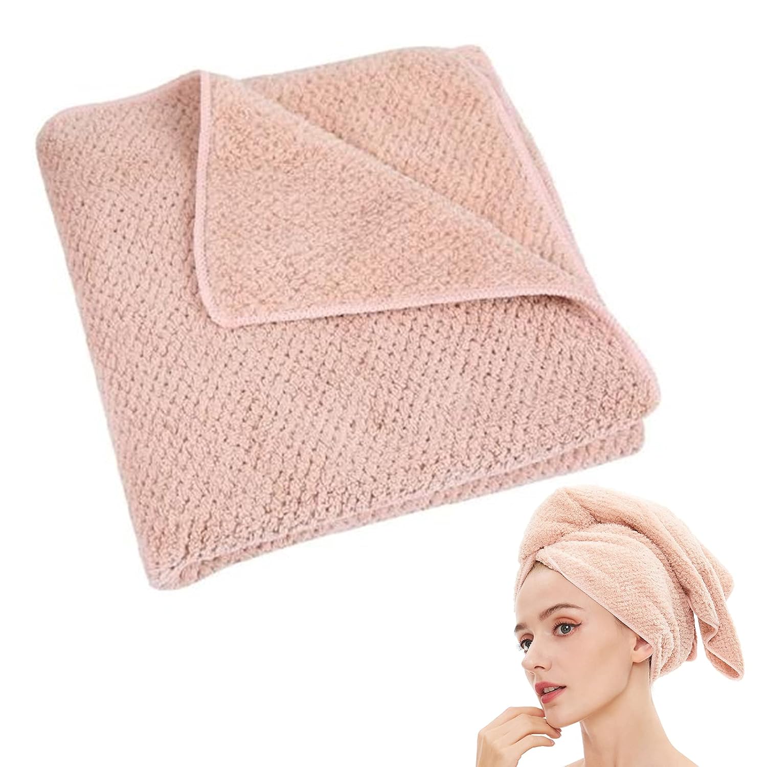 Laojbaba Microfiber Hair Towel 20X40inch Lotus Root Pink