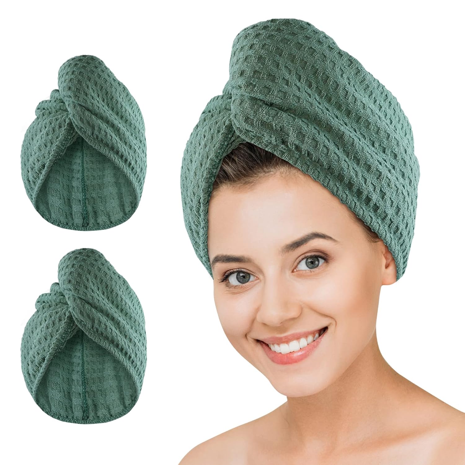 Dolwis Microfiber Drying Towel - 2-Pack Waffle Terry Cloth for Wet Hair