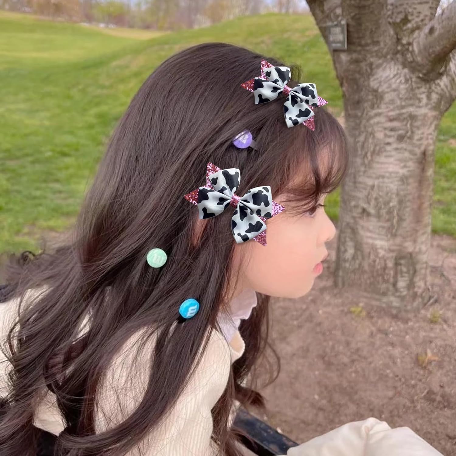 GFLPO 2Pcs Cow Print Hair Bow Clips for Girls
