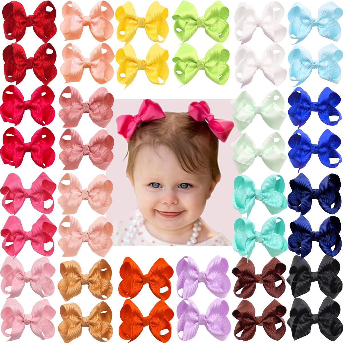 CLLOT 40Pcs 3 Inch Hair Bows for Girls with Alligator Clips