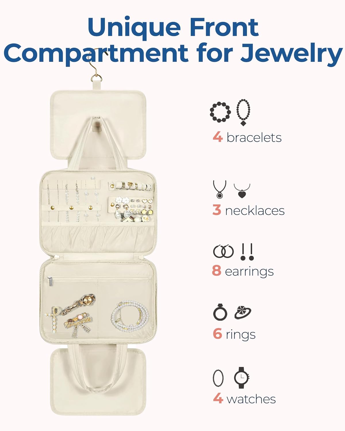 BAGSMART Travel Toiletry Bag with Jewelry Organizer