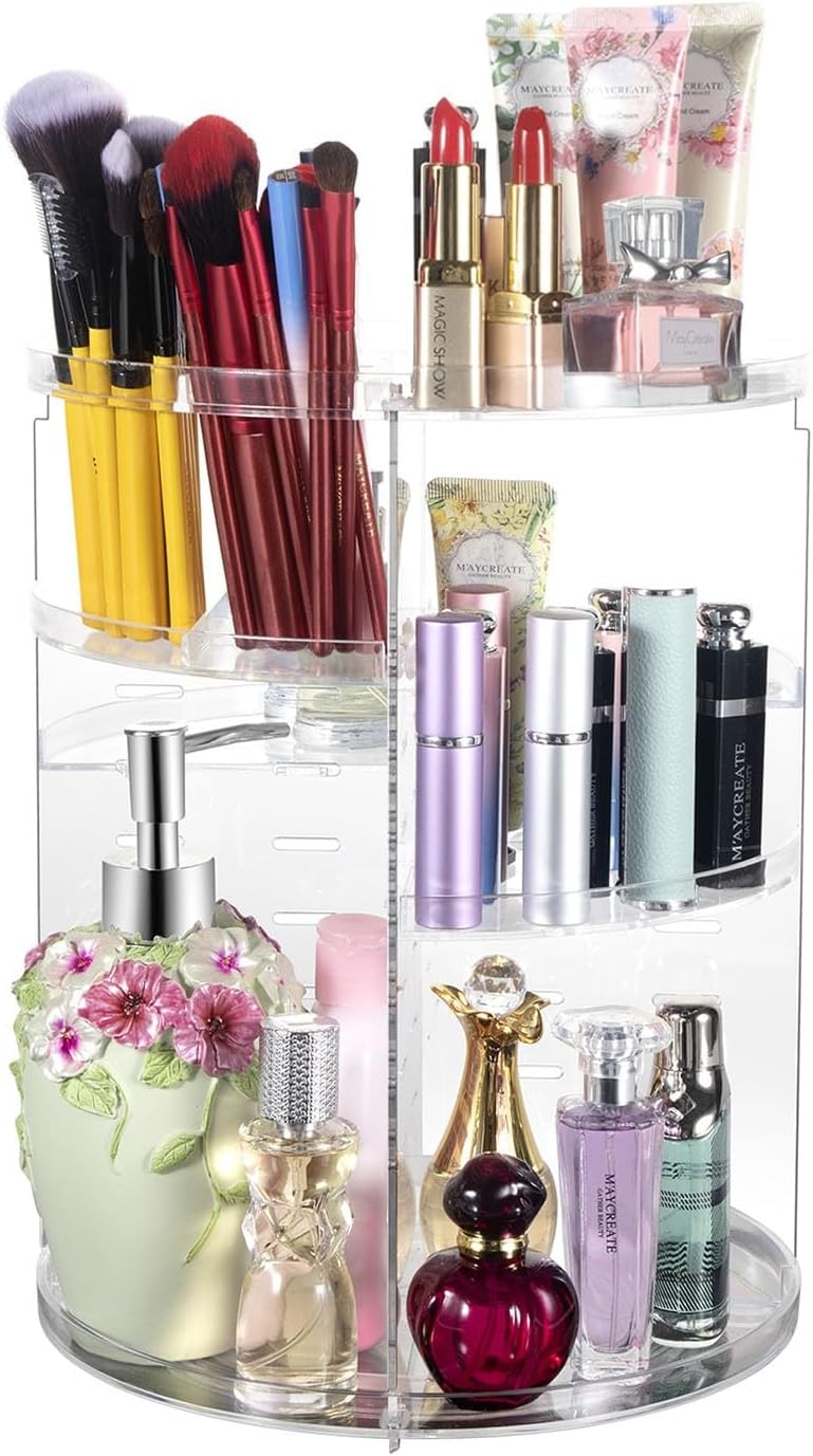 COYAHO 360 Rotating Makeup Organizer - Transparent Spinning Cosmetic Holder Shelf