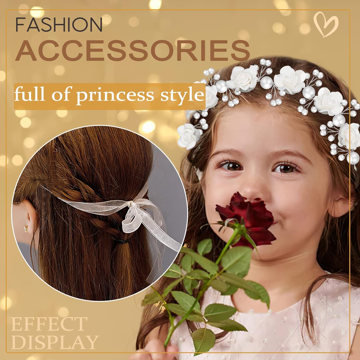 Tanfeine Princess Headband with Pearls and White Flowers for Girls First Communion
