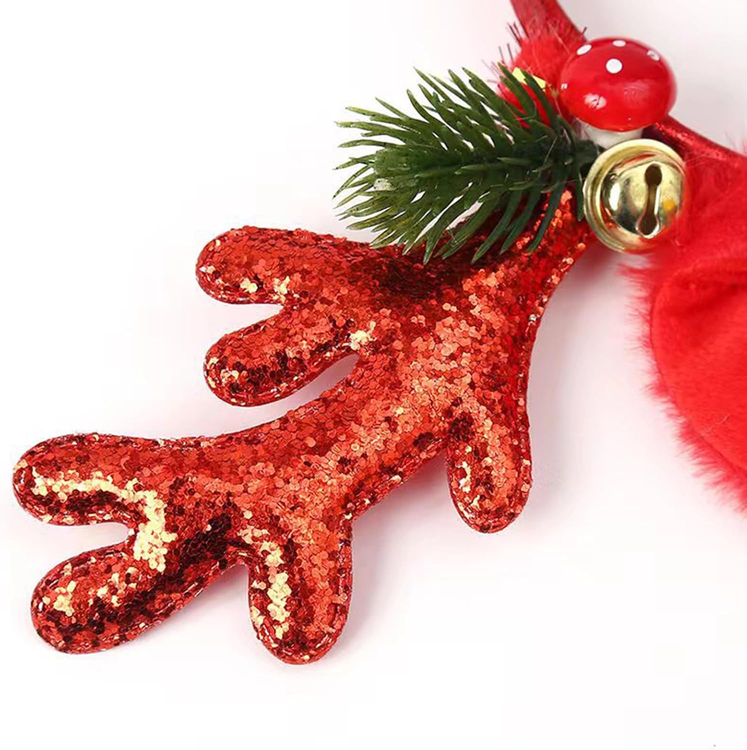 Christmas Red Headband with Elk Antlers and Bells