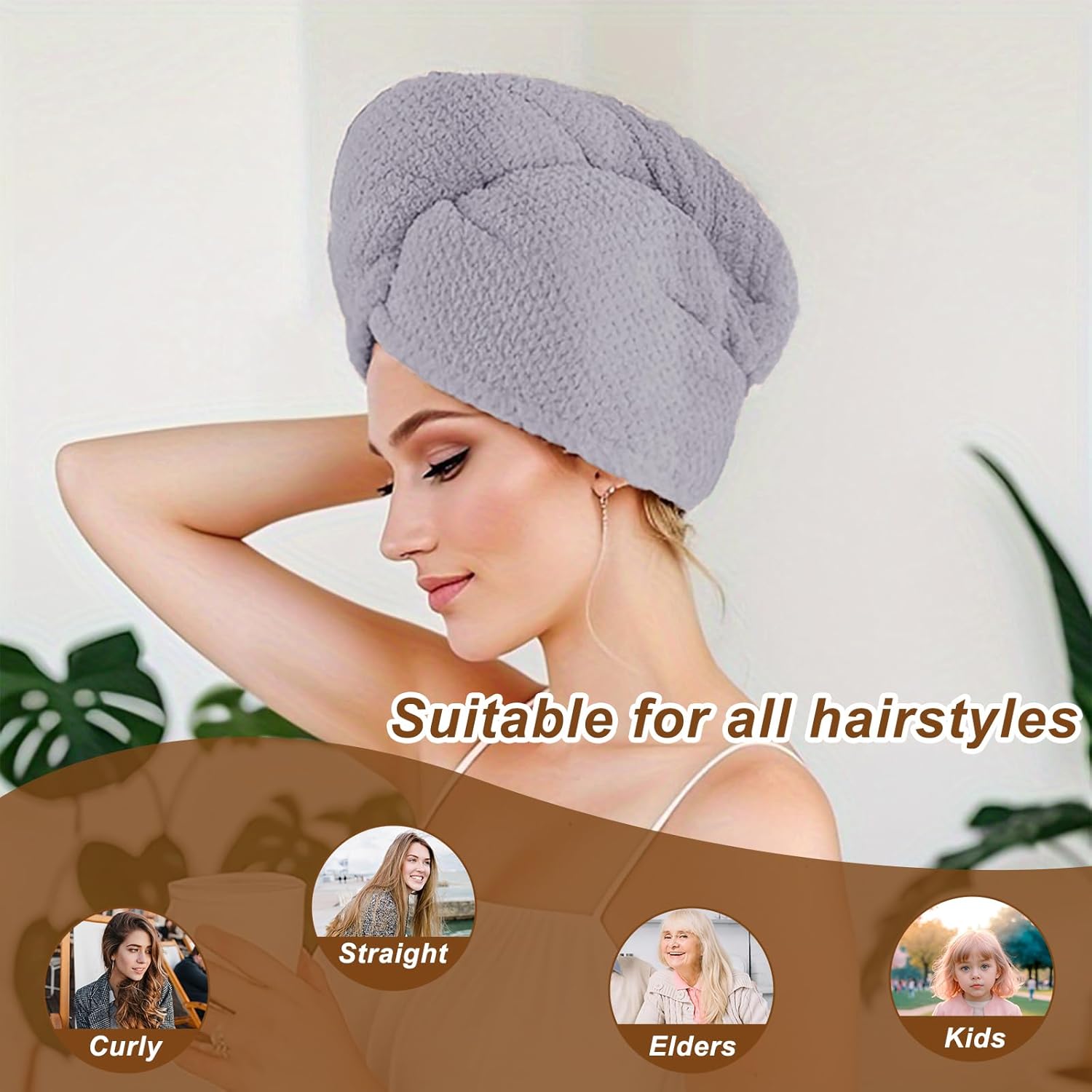 Kldnkig Microfiber Hair Towel Wrap 3 Pack Gray