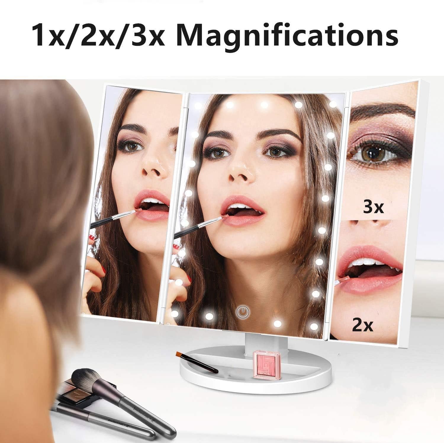 Flymiro Tri-Fold Lighted Vanity Mirror with 3X2X Magnification