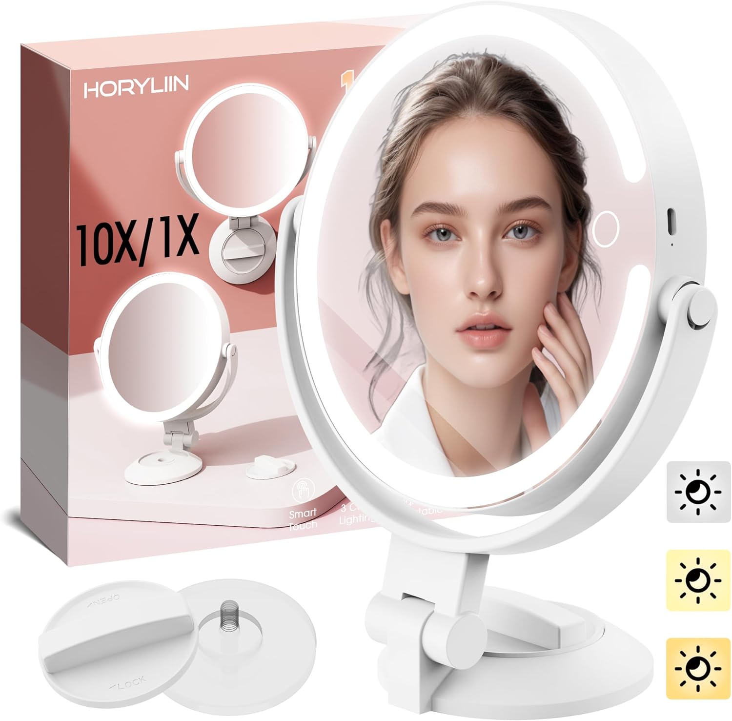 Horyliin 10X1X Makeup Mirror with Lights and Magnification