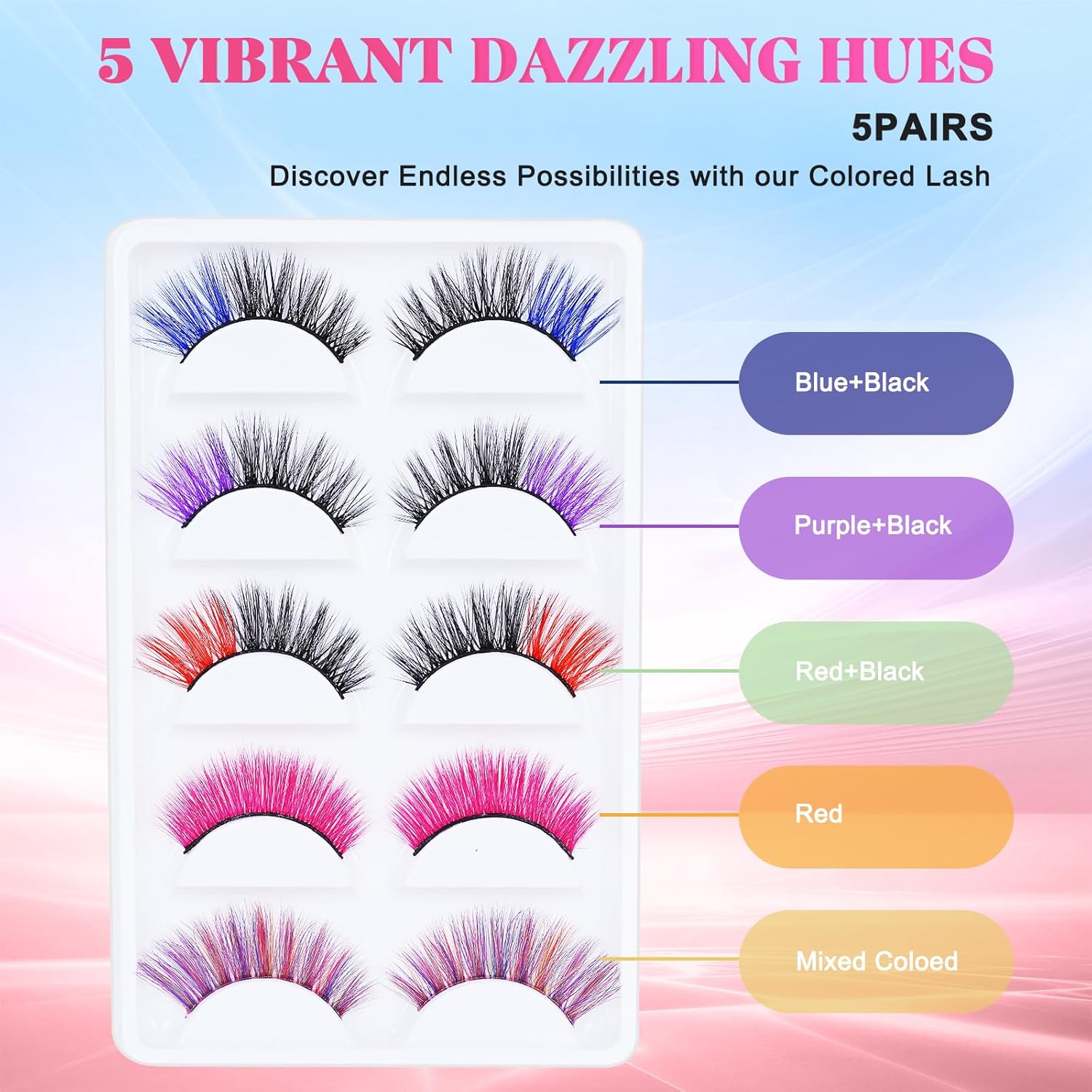 Halloween Colored Eyelashes 5 Pairs Faux Mink