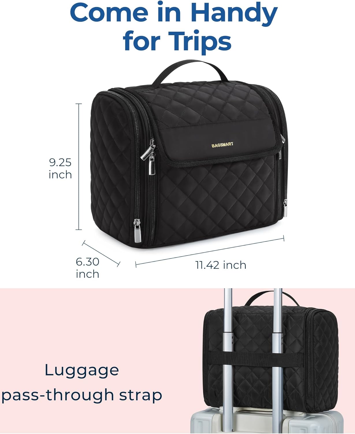 BAGSMART Hanging Toiletry Bag with Handle Water-resistant Cosmetic Organizer Black