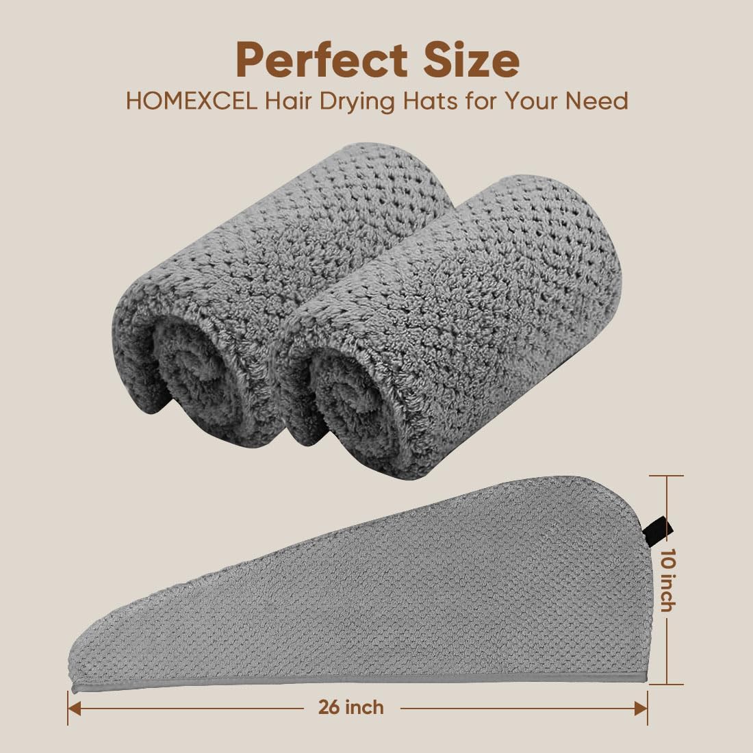 HOMEXCEL Microfiber Hair Towel Wrap 2 Pack Grey