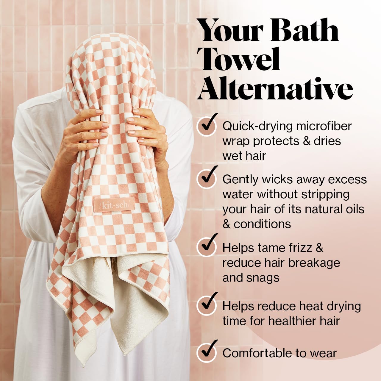 Kitsch XL Microfiber Hair Towel - Terracotta Checker