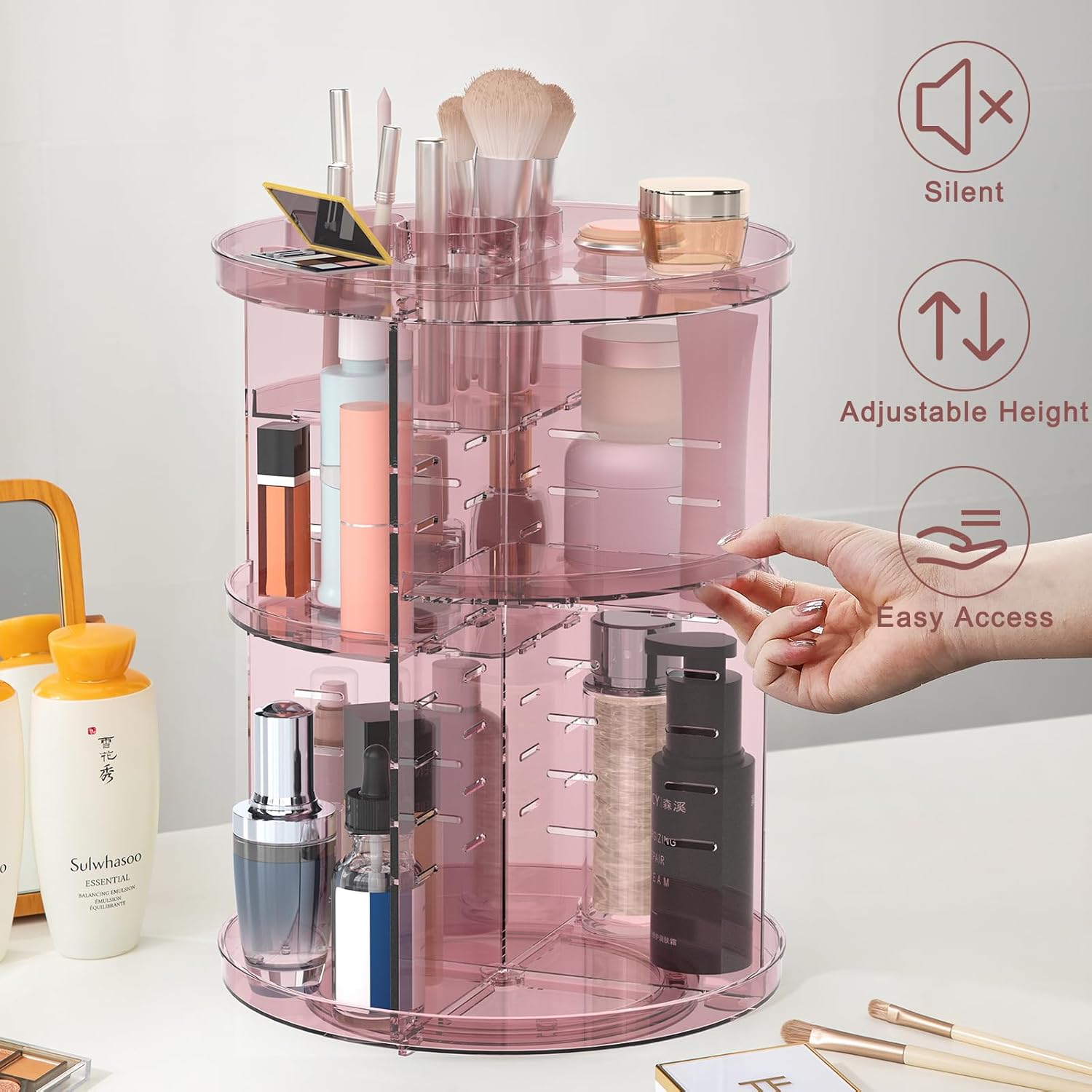 Jiavarry Rotating Makeup Organizer with 8 Adjustable Layers