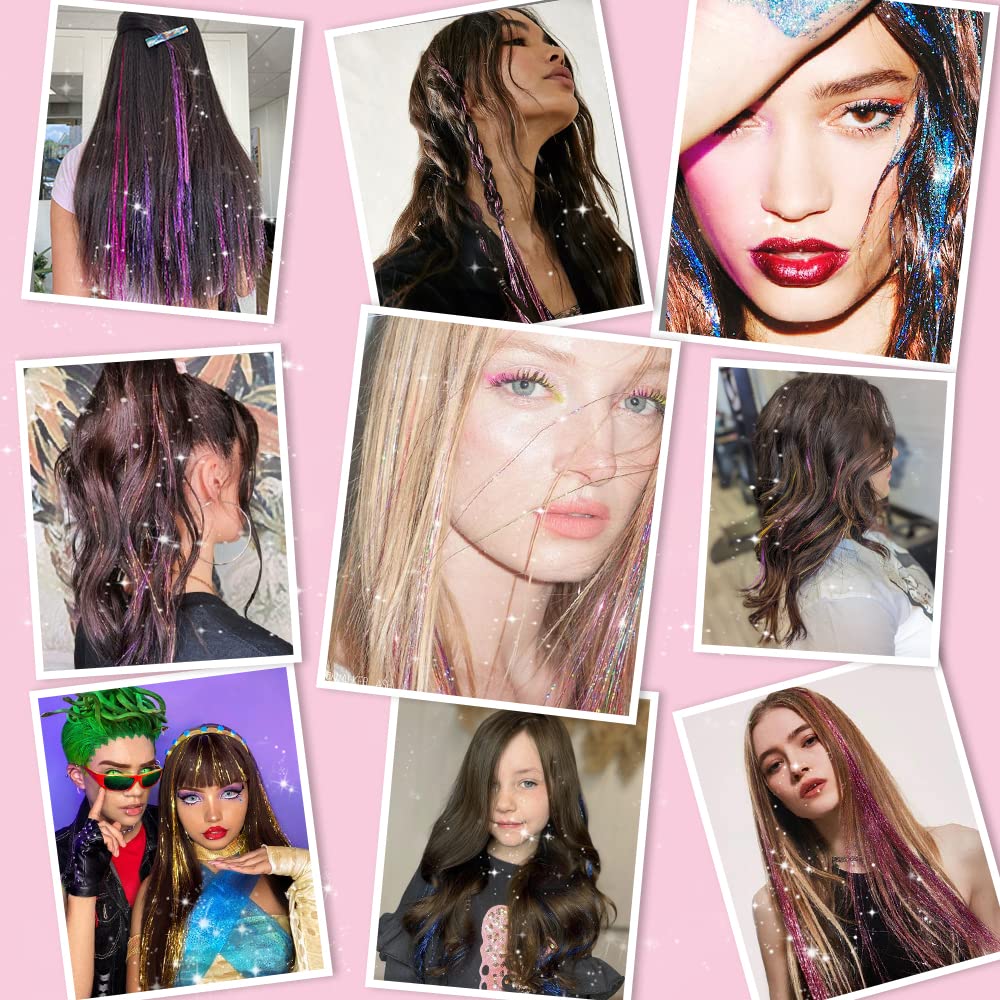 Umylar Hair Tinsel 12Pc Clip In Glitter Extensions