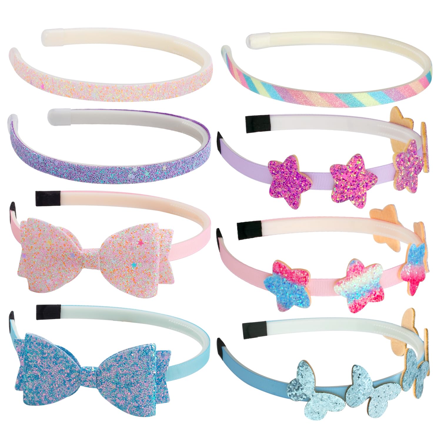 Deoot Glitter Headbands for Girls 8-Pack Butterfly Bow Style