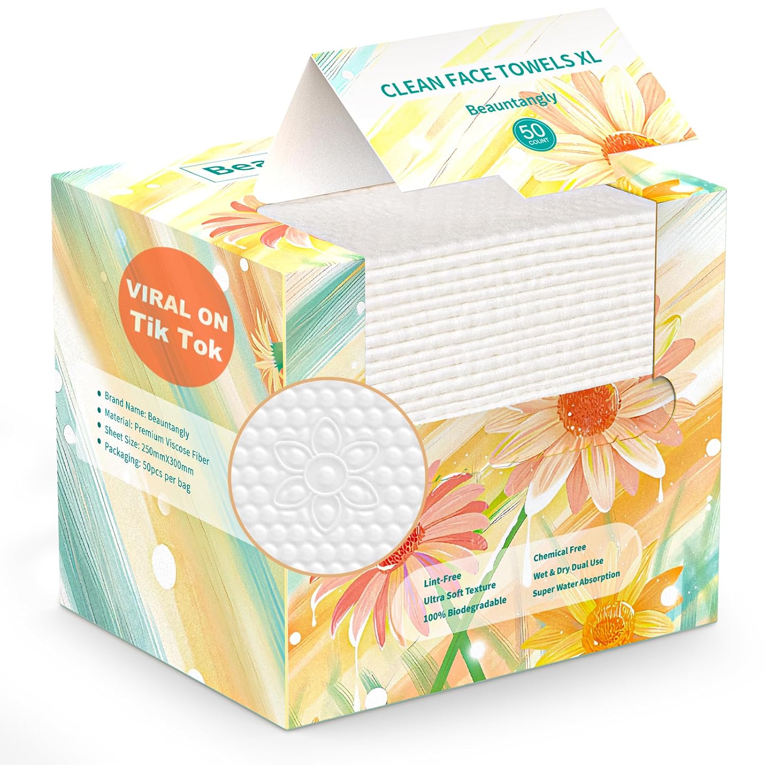 Beauntangly XL Biodegradable Face Towel 50 Ct
