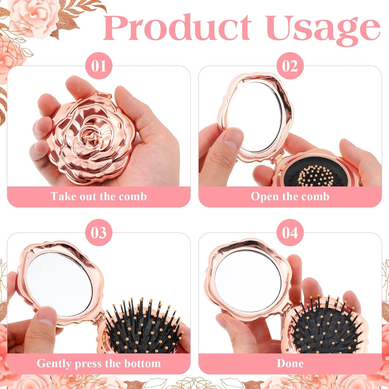 12 Set Rose Compact Mirror Brush Wedding Gift Set
