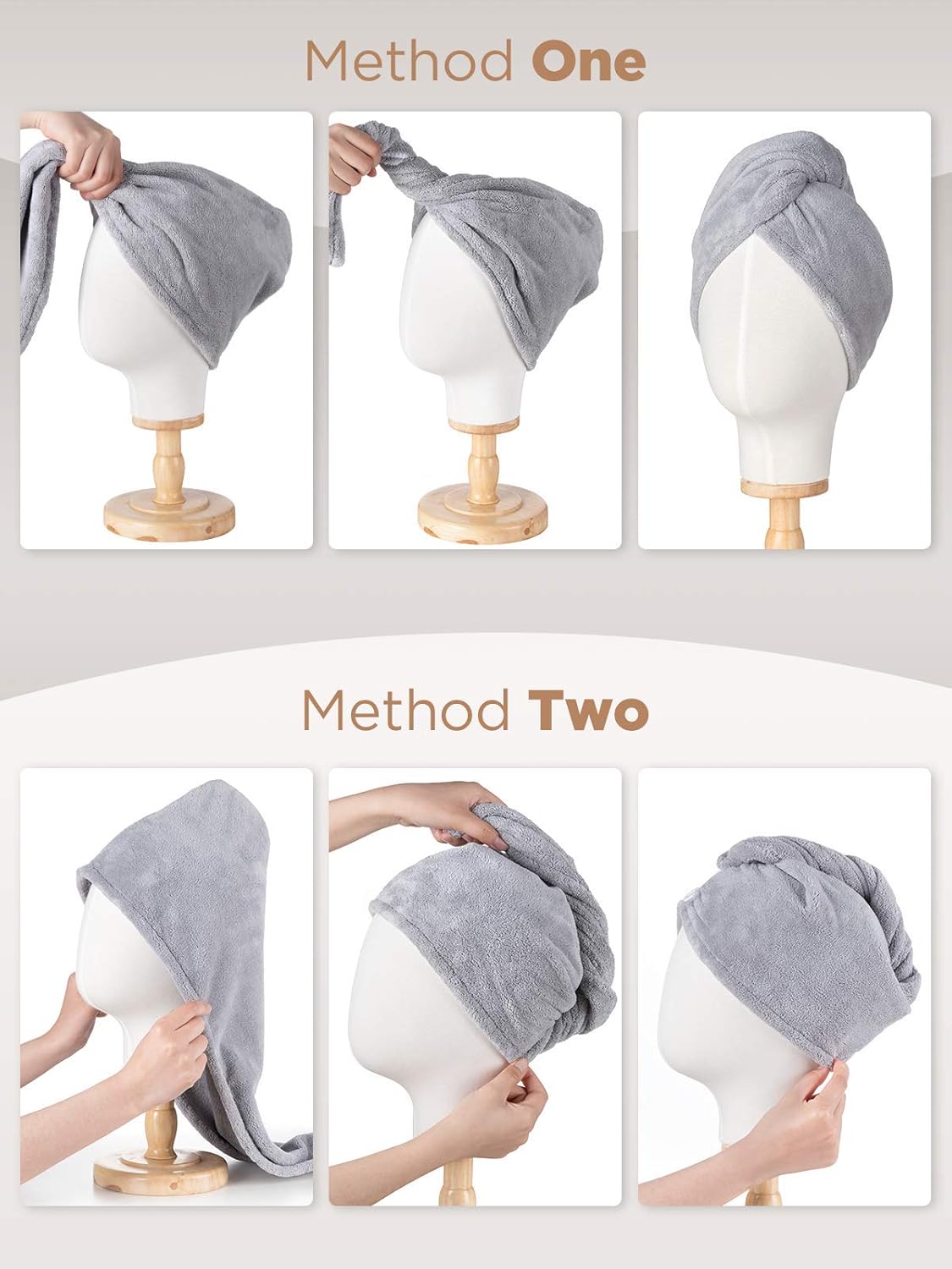 Hicober Microfiber Hair Towel Set 3-Pack Anti-Frizz Drying Wrap