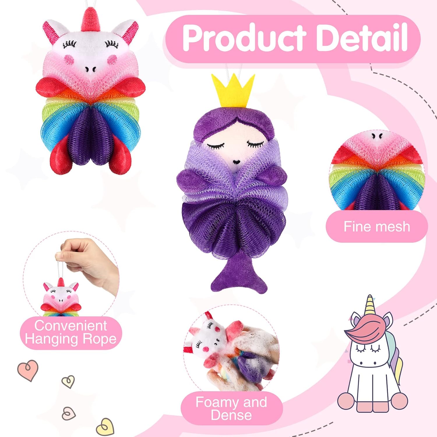 Nuenen 2 Pcs Kids Bath Loofahs with Cartoon Designs