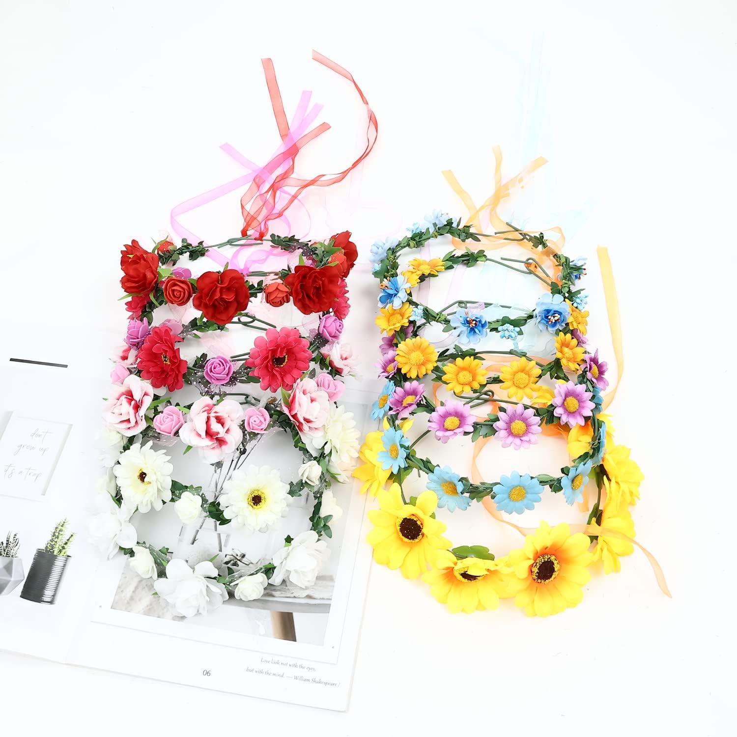 Lawie 10 Pack Boho Flower Crowns with Ribbon