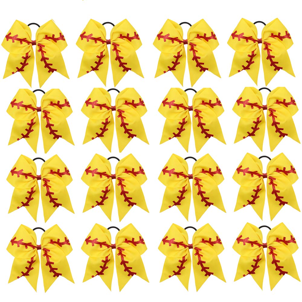 16PCS 8 Inch Cheer Hair Bows Ponytail Holder Elastic Band for Girls