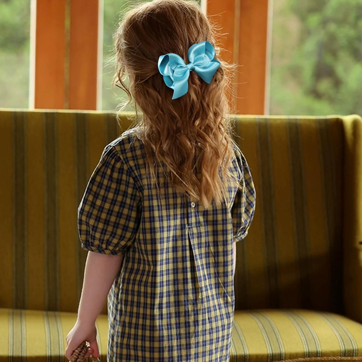 4 Inch Shiny Glitter Ribbon Hair Clips for Girls and Women