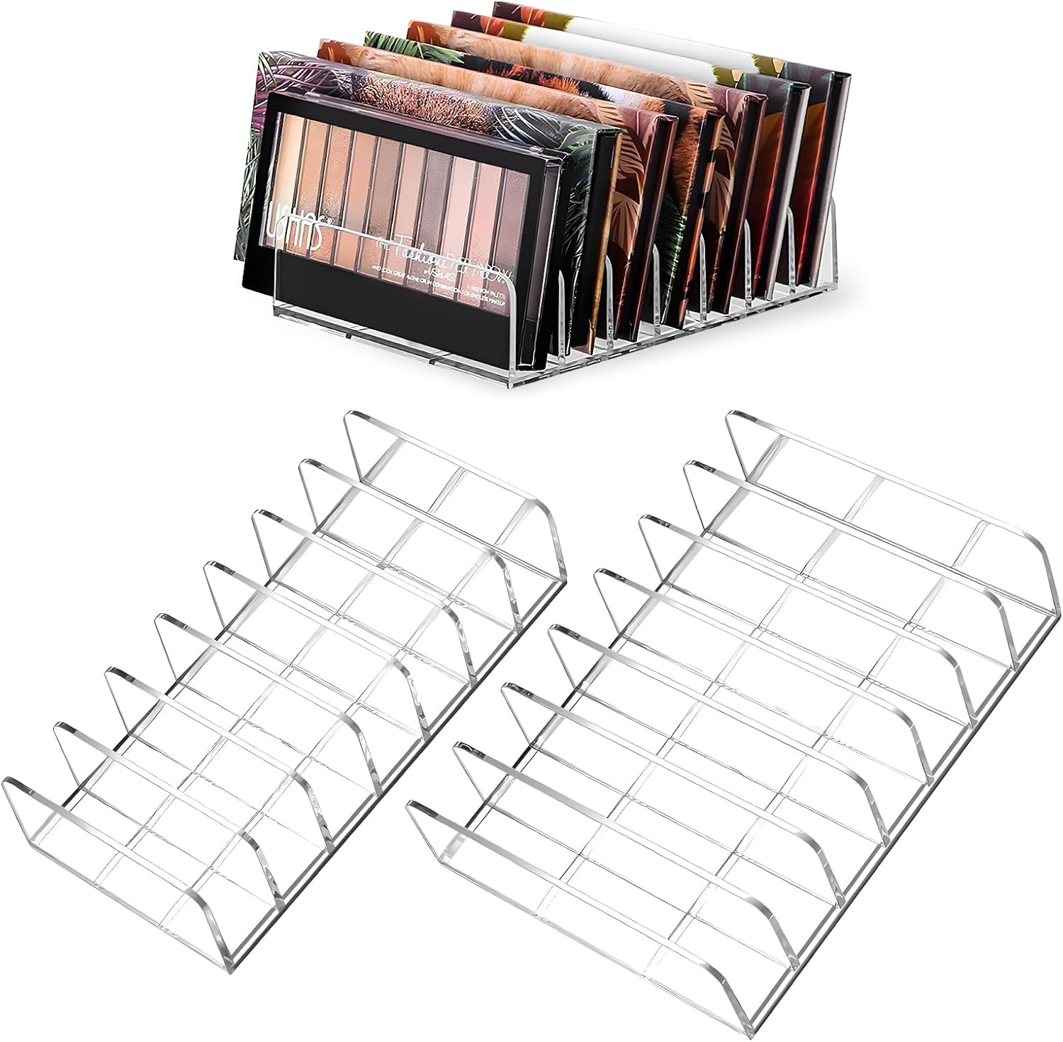 2 Pack Acrylic Makeup Palette Organizers - 7-Slot Display Cases