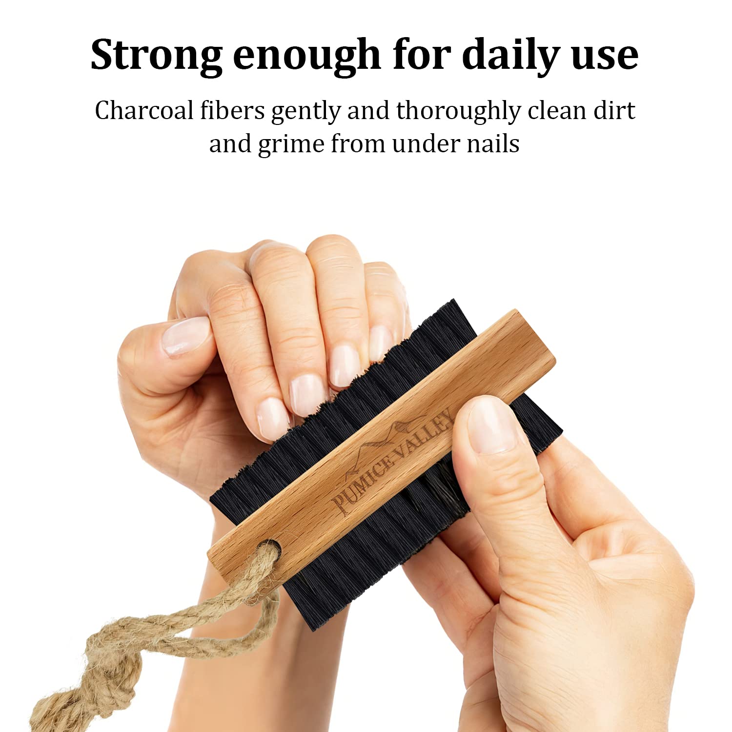 Wooden Nail Brush with Charcoal Bristles - Double-Sided for Fingernails Toes