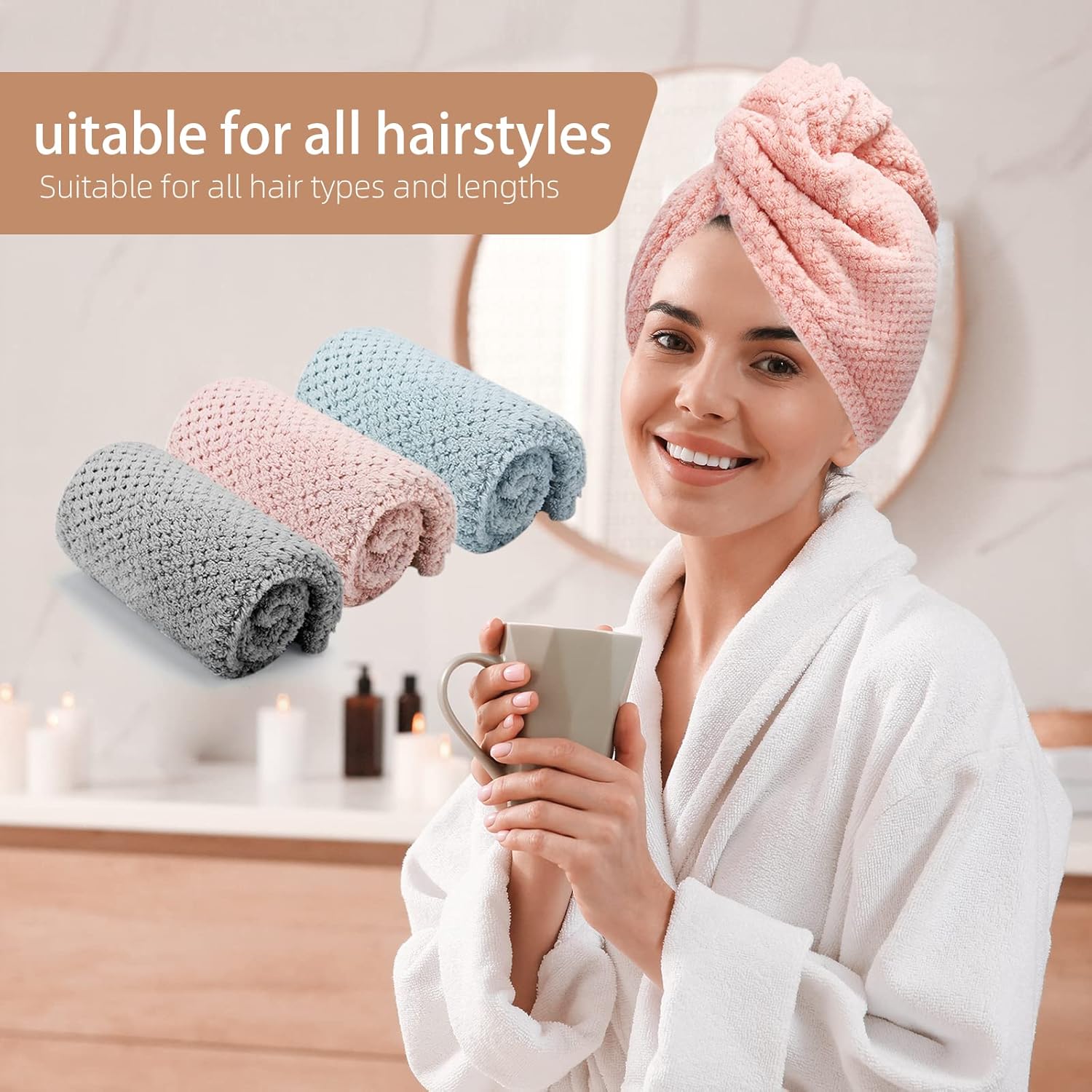 CZZXI 3 PCS Microfiber Hair Towel Set