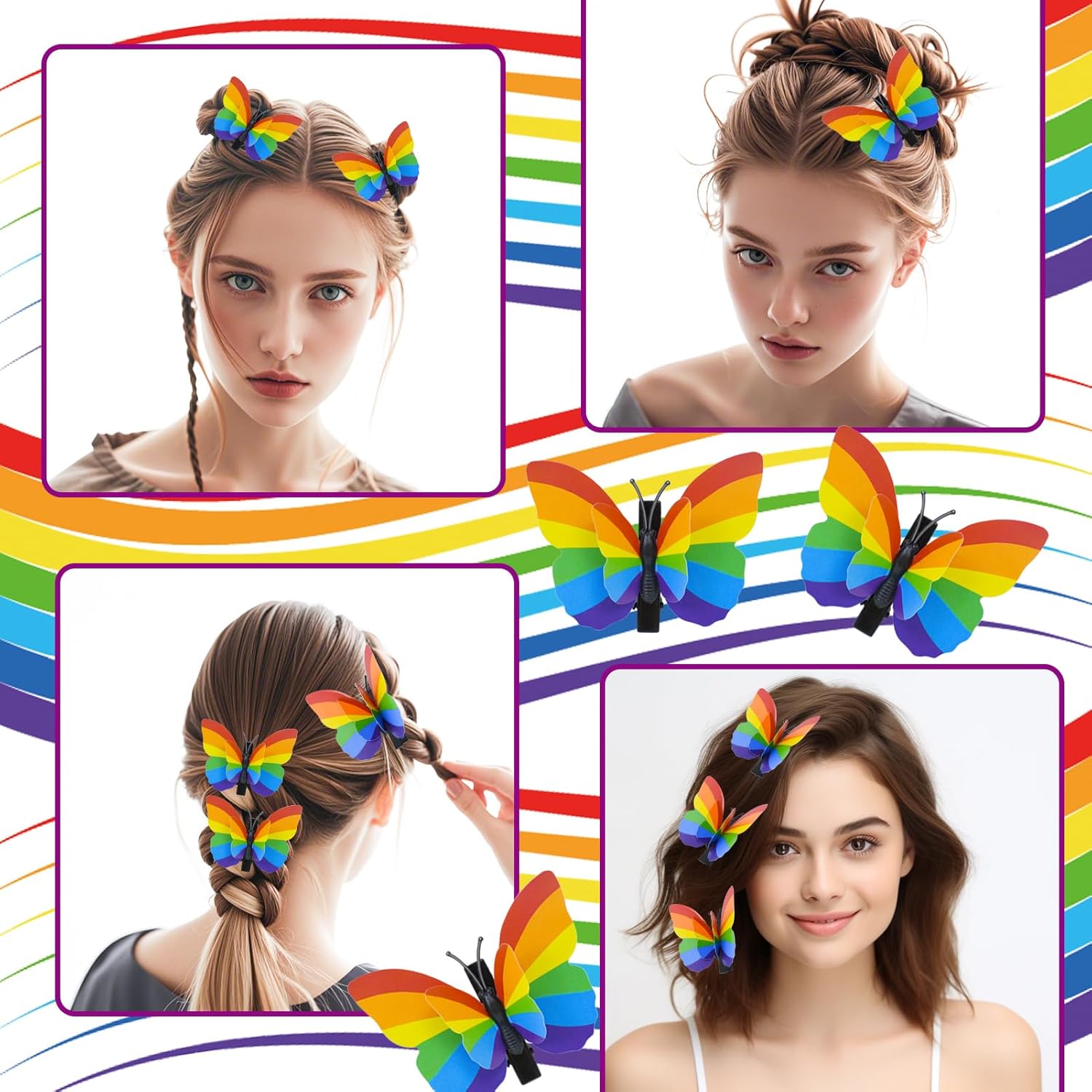 24 Pcs Pride Rainbow Butterfly Hair Clips for Gay Pride Day Events