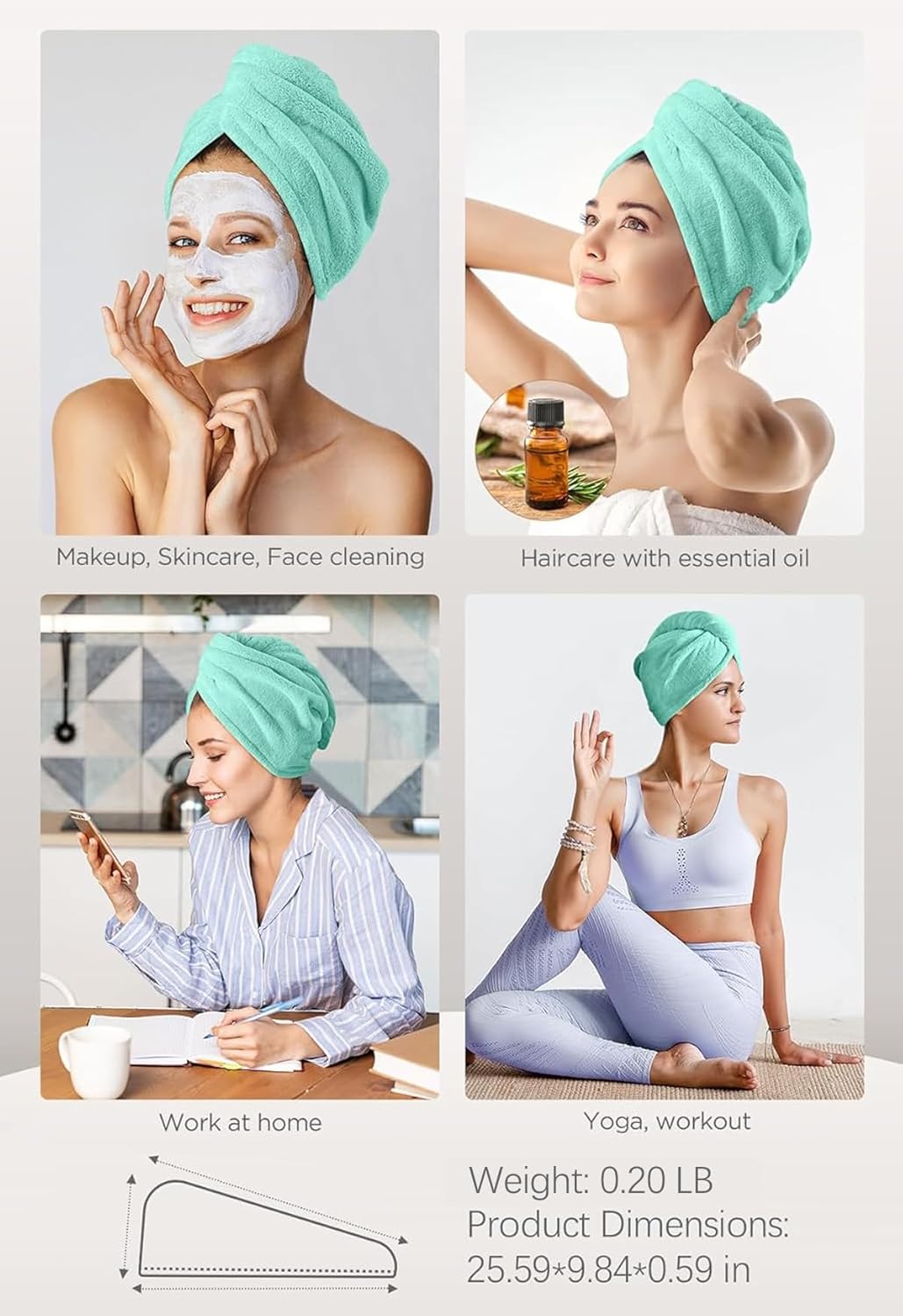 Hicober Microfiber Hair Towel Wrap - Purple Green Grey Pack of 3