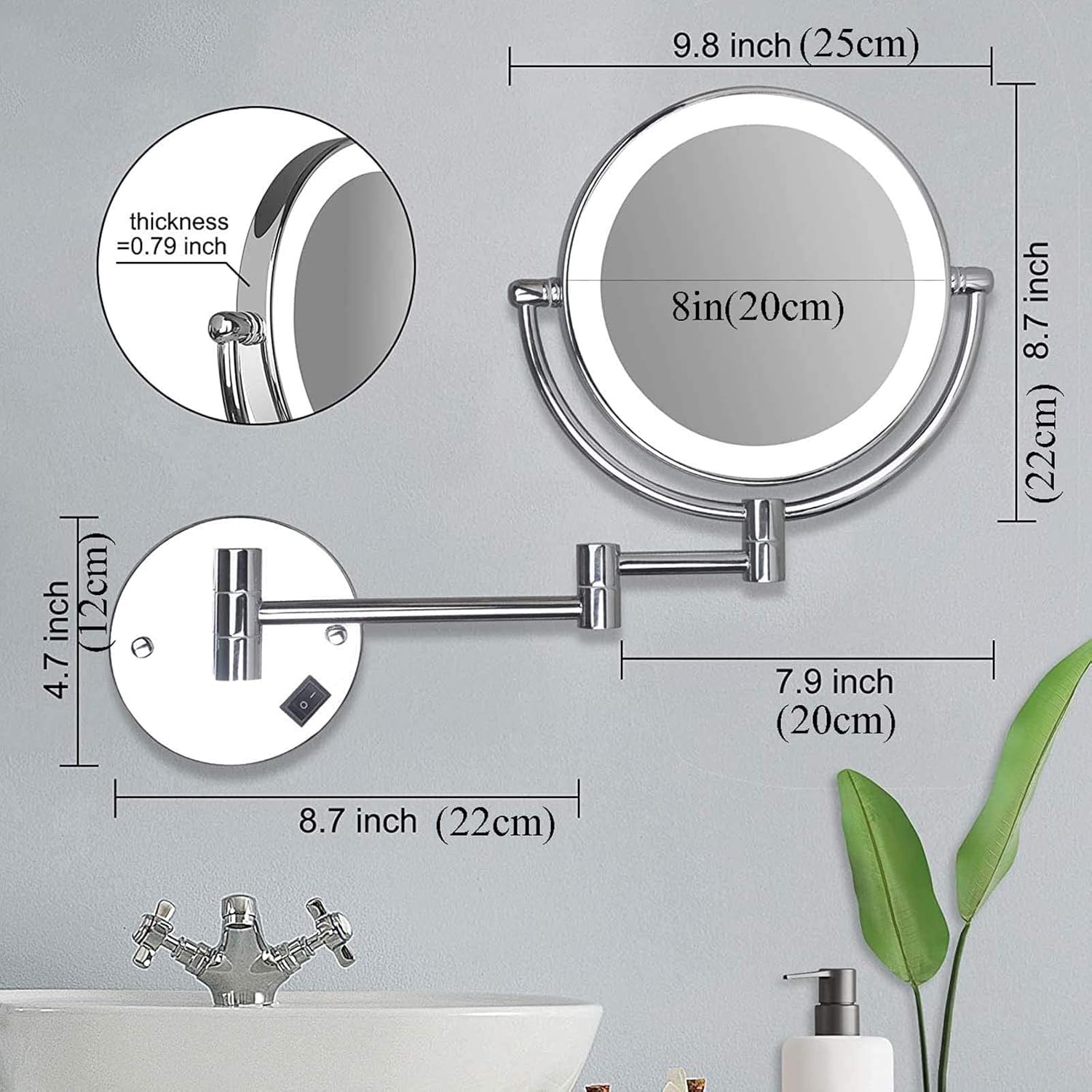 DEIHGE Wall-Mounted Makeup Mirror with 3X-10X Magnification