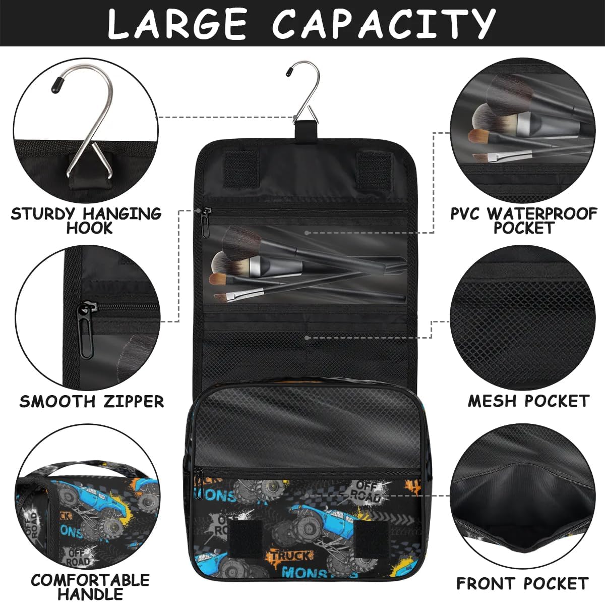 Durable Hanging Travel Toiletry Bag for Kids Women Men
